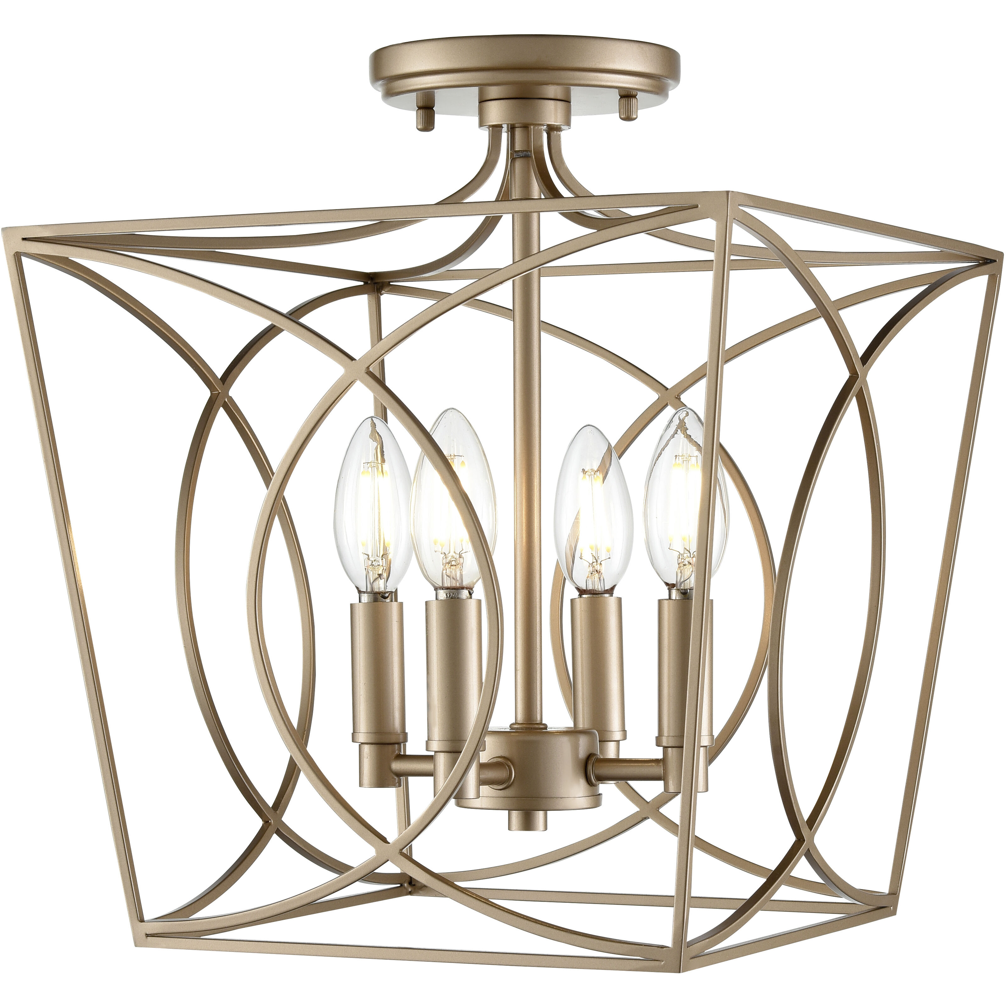 Tracy 4 Light 12 inch Painted Modern Gold Semi-Flush Mount Ceiling Light